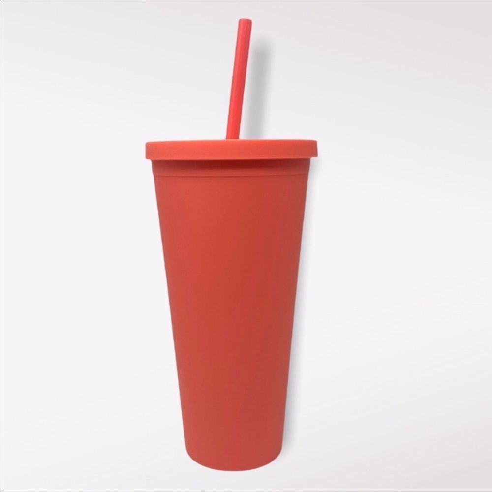 🆕 STRATA | Orange-Red Matte Tumbler With Straw